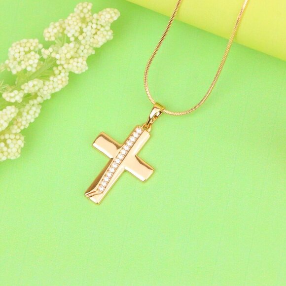 "Rose Gold Cross Pendant with CZ Accents, XPPT1396 - Picture 13 of 13